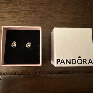 Silver Pandora logo stud earrings